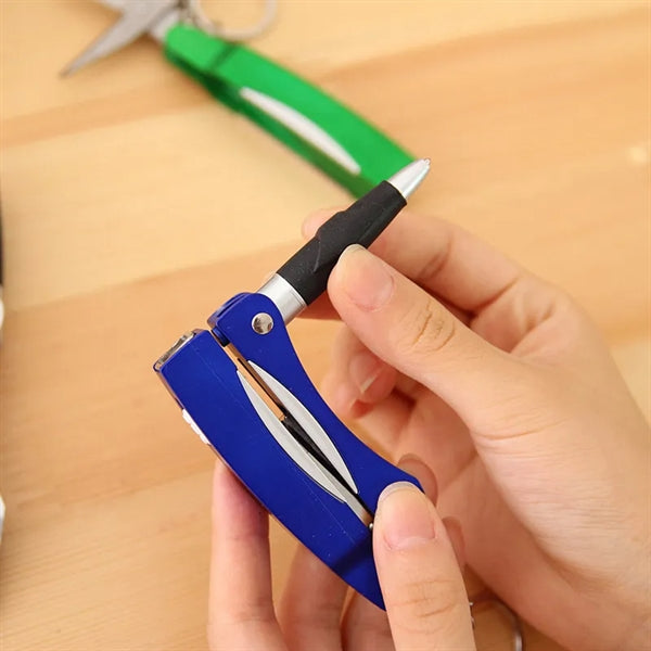 4 In 1 Key Chain Ballpoint Pen With LED Light And Scissor