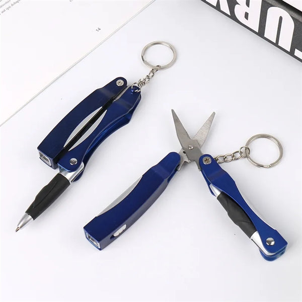 4 In 1 Key Chain Ballpoint Pen With LED Light And Scissor