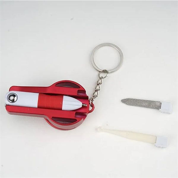 Key Chain Ballpoint Pen Mirror Nail Clipper File Earpick