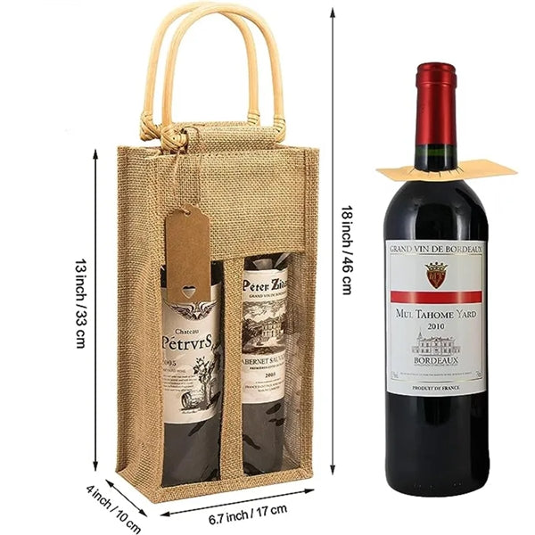 2 Bottle Window Jute Wine Bags