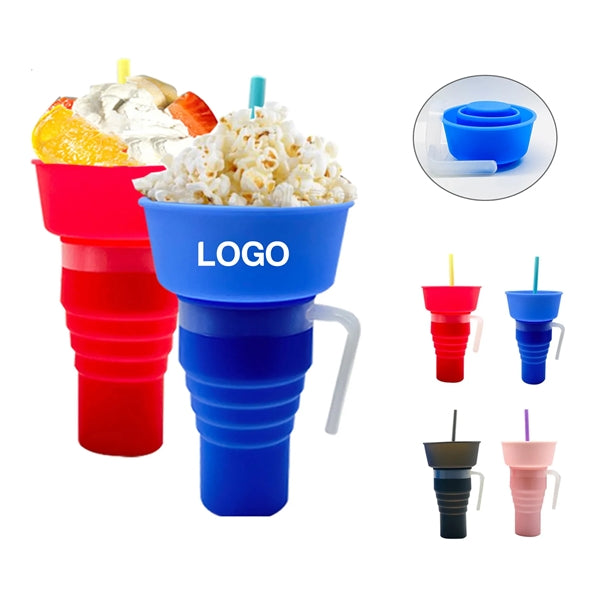 Foldable Silicone Stadium Cup With Snack Bowl On Top
