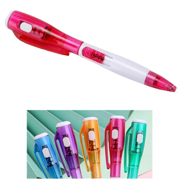 2 In 1 Plastic Retractable Ballpoint Pen With LED Light