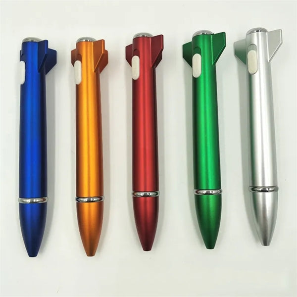 Creative Rocket Shape LED Light Twist Open Ballpoint Pen