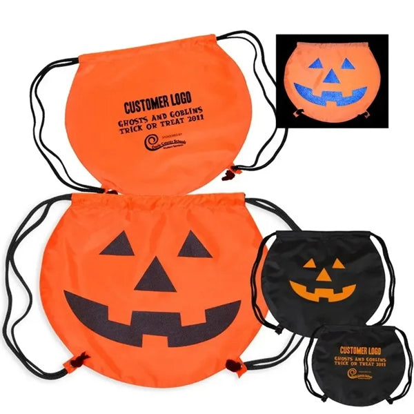 Orange Round Halloween Drawstring Polyester Bag For Sweets