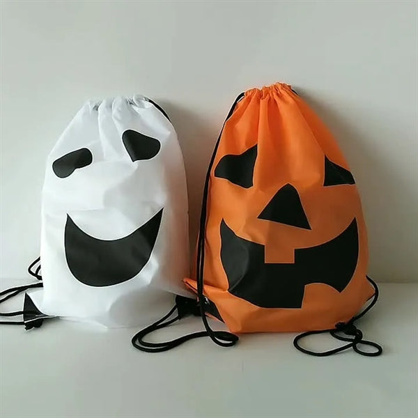 Orange Round Halloween Drawstring Polyester Bag For Sweets