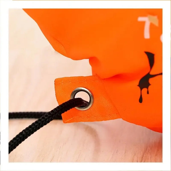 Orange Round Halloween Drawstring Polyester Bag For Sweets