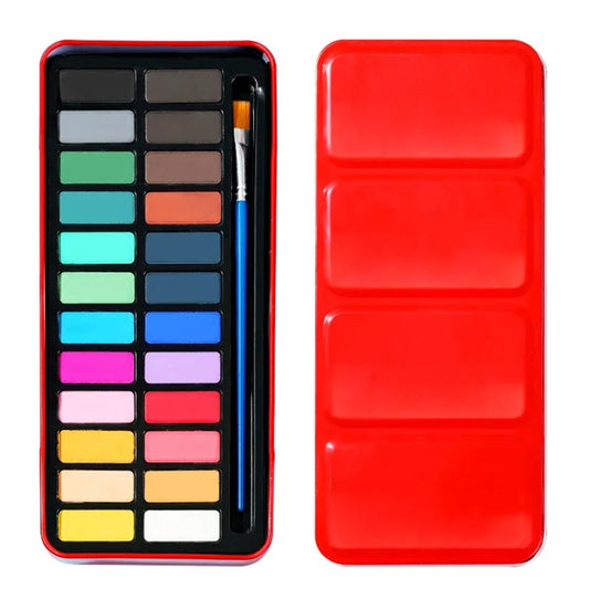 Metal Box 24 Colors Solid Watercolor Paint Set