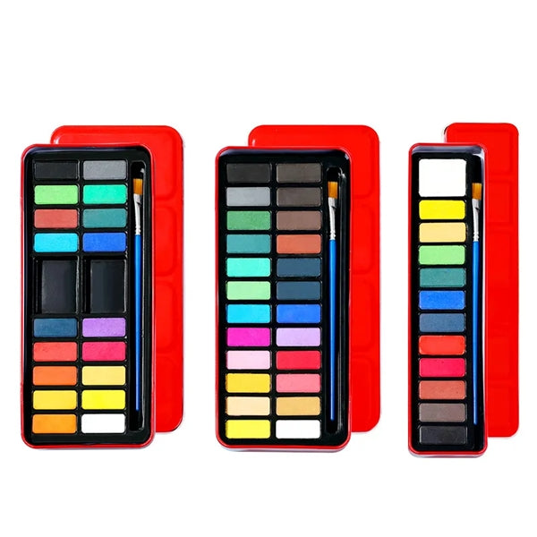 Metal Box 24 Colors Solid Watercolor Paint Set