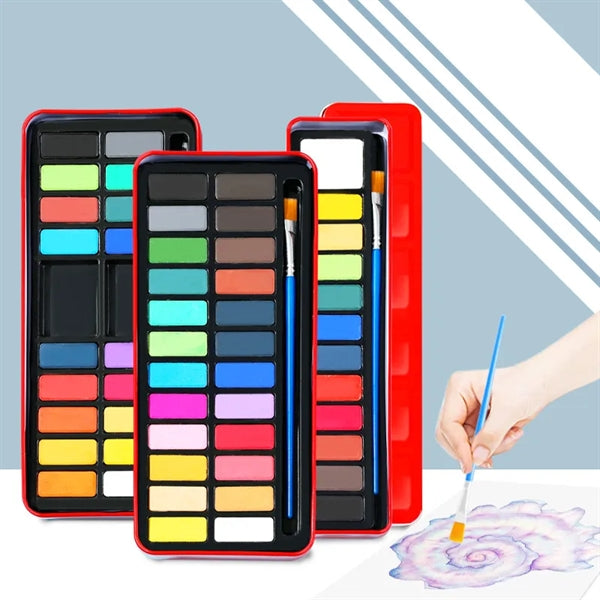 Metal Box 24 Colors Solid Watercolor Paint Set