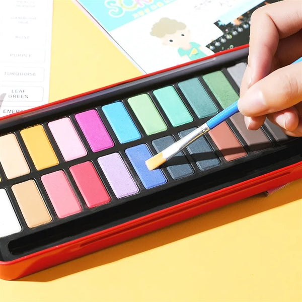 Metal Box 24 Colors Solid Watercolor Paint Set