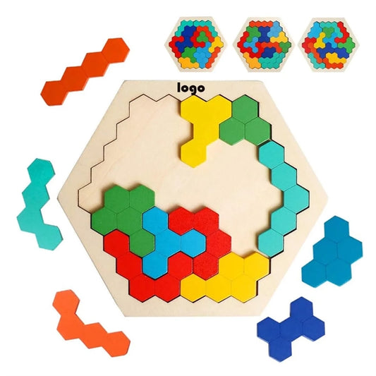 Wooden Hexagon Puzzle for Kid Adult Brain Teaser