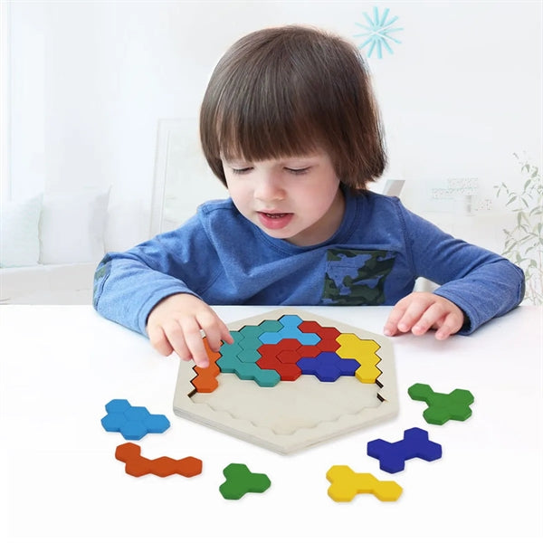 Wooden Hexagon Puzzle for Kid Adult Brain Teaser