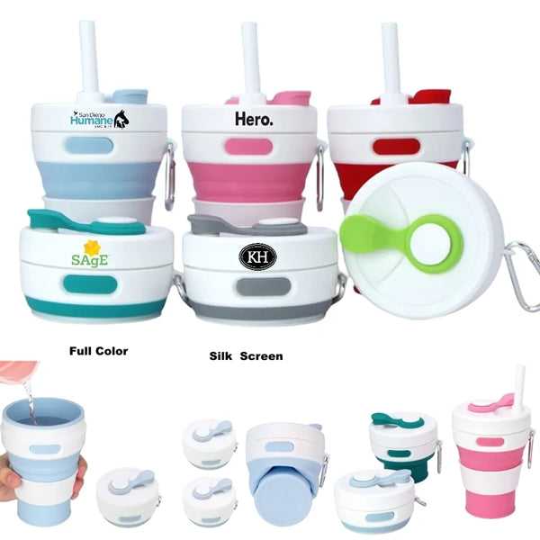 450ML Silicone Coffee Collapsible Cup with Straw and Lid