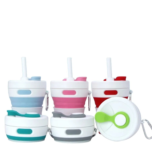 450ML Silicone Coffee Collapsible Cup with Straw and Lid