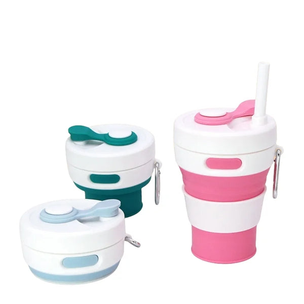 450ML Silicone Coffee Collapsible Cup with Straw and Lid