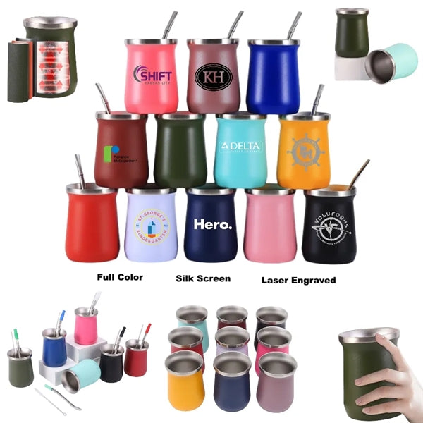 8 oz Yerba Mate Double Wall Stainless Steel Tea Set