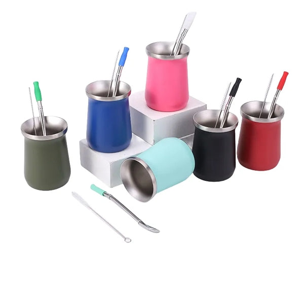 8 oz Yerba Mate Double Wall Stainless Steel Tea Set
