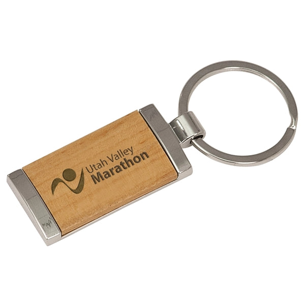875" x 1.875" Silver/Wood Rectangle Keychain