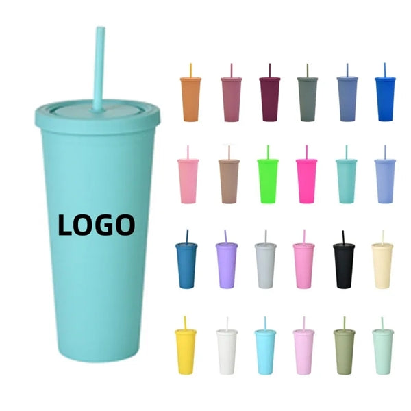 16 oz Matte Plastic Tumbler With Straw
