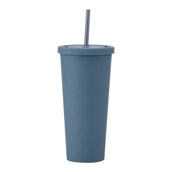 16 oz Matte Plastic Tumbler With Straw