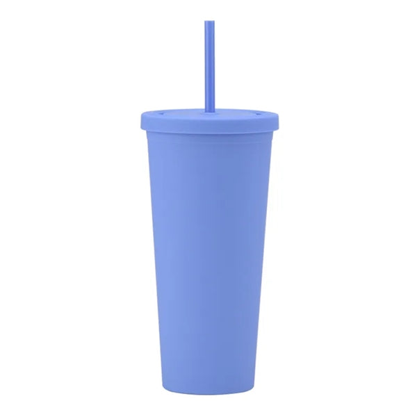 16 oz Matte Plastic Tumbler With Straw