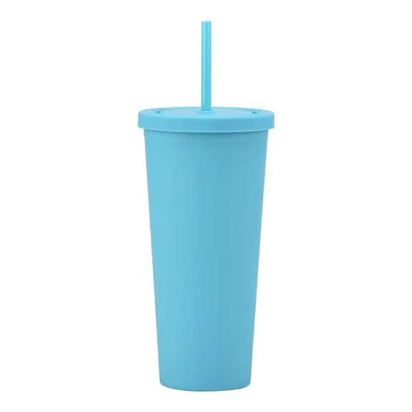16 oz Matte Plastic Tumbler With Straw