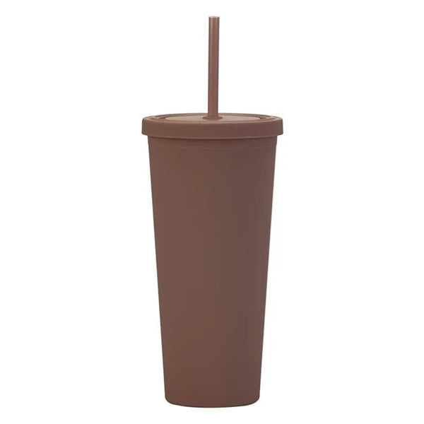 16 oz Matte Plastic Tumbler With Straw