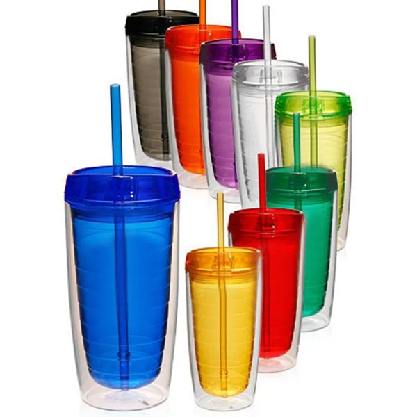 16oz. Plastic Water Bottle w/ Straw
