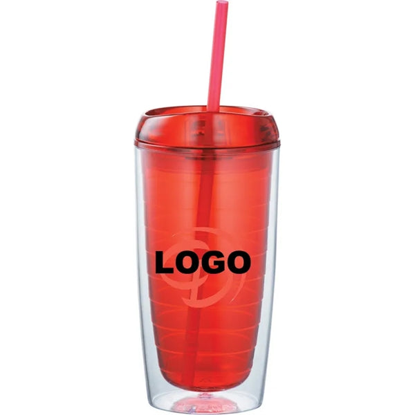 16oz. Plastic Water Bottle w/ Straw
