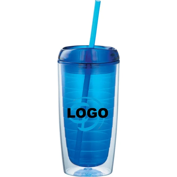 16oz. Plastic Water Bottle w/ Straw