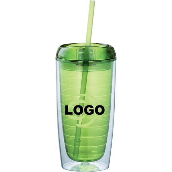 16oz. Plastic Water Bottle w/ Straw
