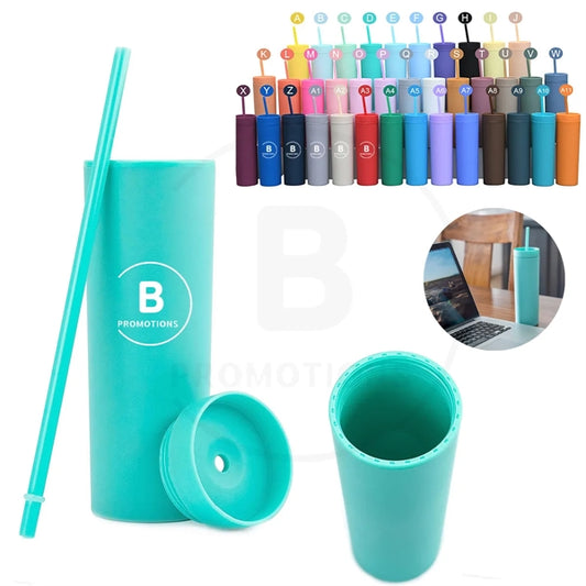 16 oz Colored Acrylic Tumblers with Lids and Straws