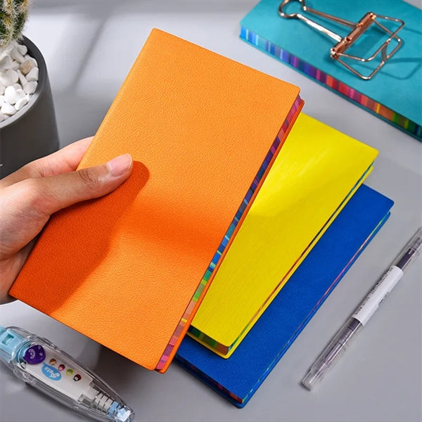 A6 Size Vegan Leather Notebook With Rainbow Edge Lined Pages