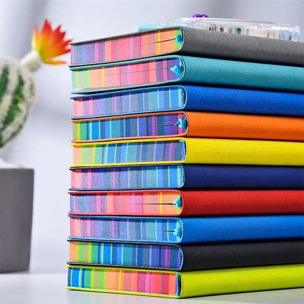 A6 Size Vegan Leather Notebook With Rainbow Edge Lined Pages