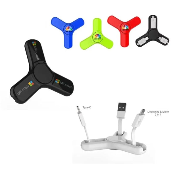 3-in-1 Cell Phone Charging Cable Spinner w/Type C Adapter