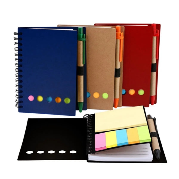 Lined Spiral Notebook with Pen, Sticky Notes & Tabs