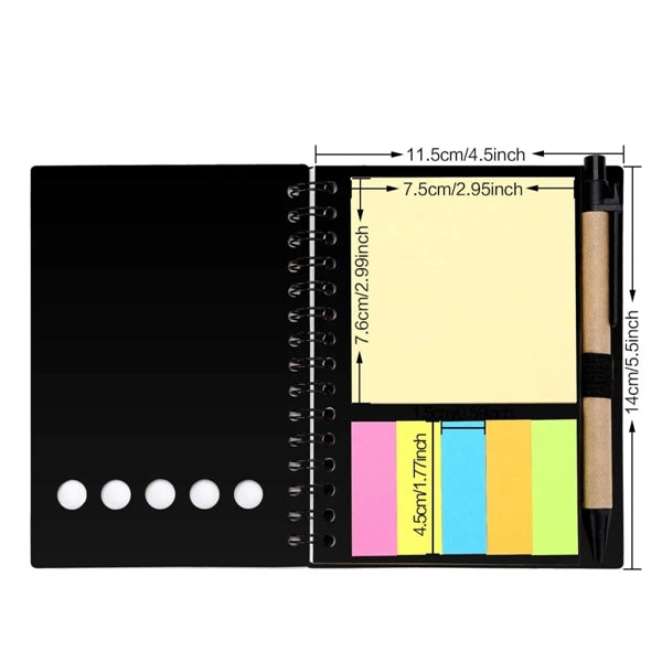 Lined Spiral Notebook with Pen, Sticky Notes & Tabs