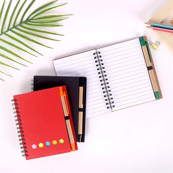 Lined Spiral Notebook with Pen, Sticky Notes & Tabs