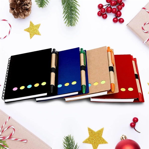Lined Spiral Notebook with Pen, Sticky Notes & Tabs