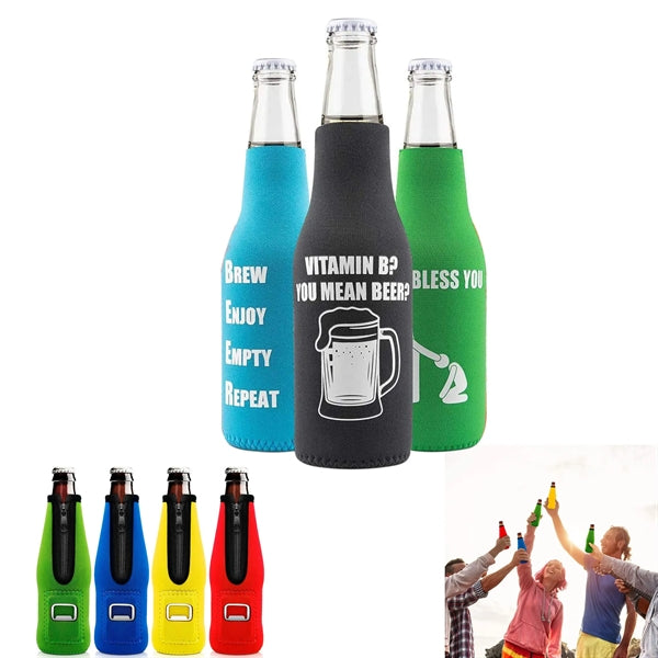 Neoprene Bottle Holder with Zipper and Opener