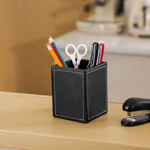 PU Leather Square Pen And Pencil Holder