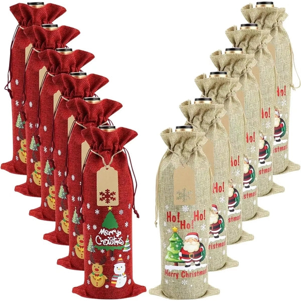 Single Bottle Festive Cotton-Linen Drawstring Wine Bag