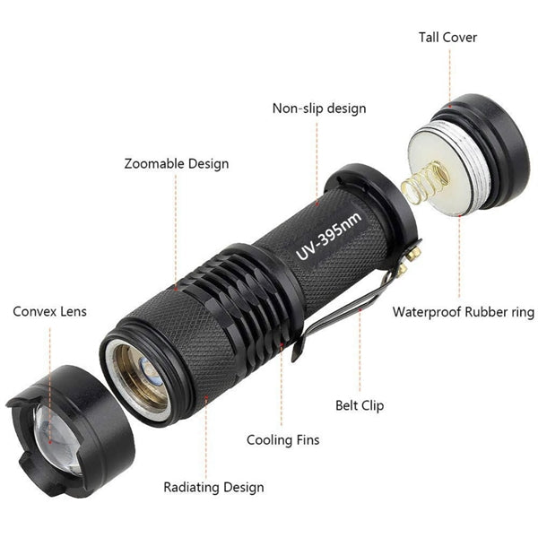 UV Flashlight 365nm Portable Ultraviolet Torch Detector