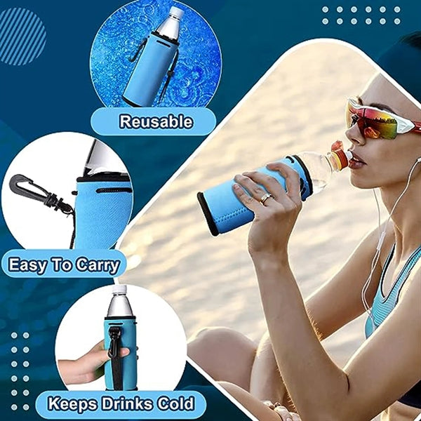 Collapsible Custom Bottle Cooler Sleeve W/ Carabiner