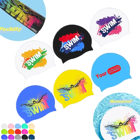 Full Color Logo Silicone Swim Cap Swimming Shower Hat