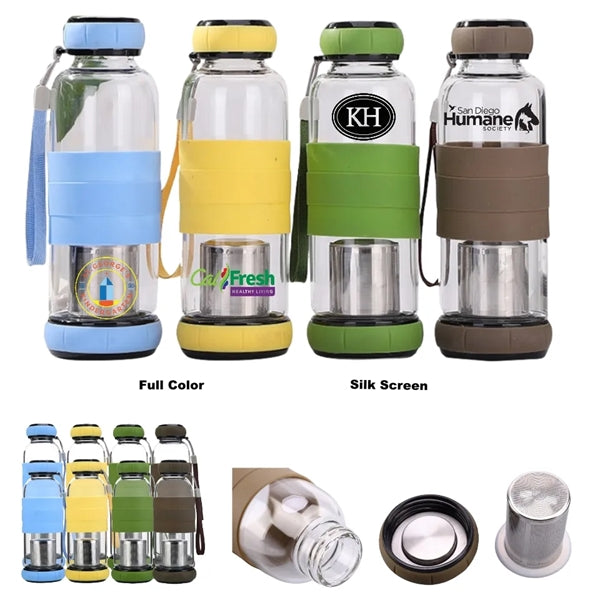 14.5/18.5 oz High PH Filtered Glass Water Bottle Tea Infuser