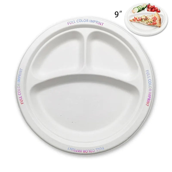 9" Round 3-Compartment Eco-Friendly Disposable Plate