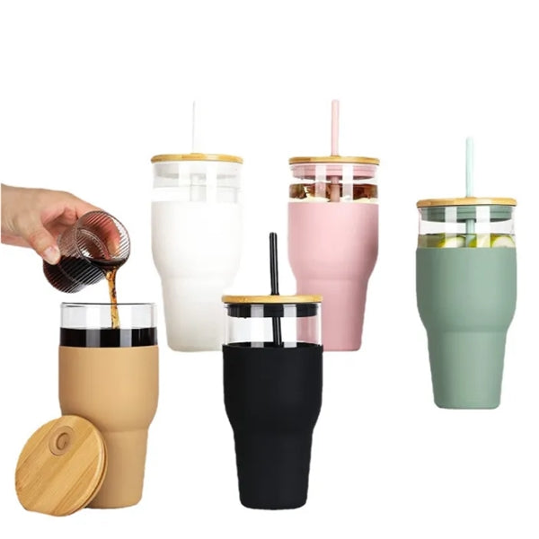 32 Oz. Glass Cups With Lids And Straws