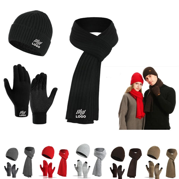 Knit Hat Scarf Gloves Set