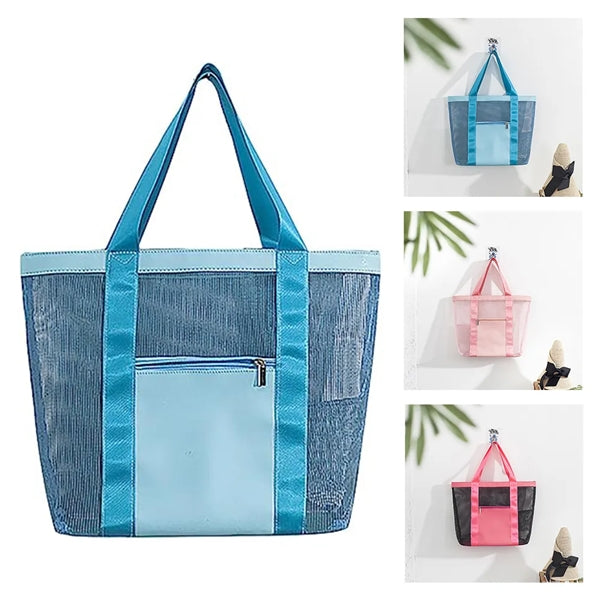 Large Capacity Leather And Mesh Travel Beach Tote Bag
